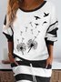 Dandelion flower patchwork striped sweater skirt two piece set
