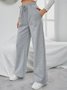 Women Casual Plain Autumn Polyester Drawstring Natural Sports & Outdoor Long H-Line Casual Pants