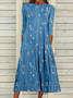 Women's A Line Dress Midi Dress Blue Half Sleeve Floral Ruched Print Spring Summer Crew Neck Casual Modern