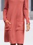 Women Casual Plain Autumn Natural Micro-Elasticity Midi Long sleeve Half Turtleneck Regular Size Dresses
