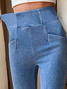 Women Casual Plain Autumn Natural Daily Tight Denim Long Regular Jeans