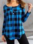 Casual Crew Neck Plaid Top