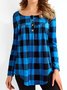 Casual Crew Neck Plaid Top