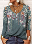 JFN Women Casual U Neck Leaves Floral Print Daily Long sleeve T-Shirt