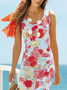 Tropical Floral Print Sleeveless Vacation Beach Mini Hawaiian Dress