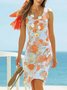 Tropical Floral Print Sleeveless Vacation Beach Mini Hawaiian Dress