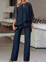 Chiffon Plain Elegant Crew Neck Loose Urban Two-Piece Set