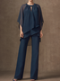 Chiffon Plain Elegant Crew Neck Loose Urban Two-Piece Set