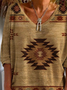 V Neck Loose Vacation Ethnic T-Shirt