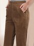 Women Plain Corduroy Elastic Waist Pocket Loose Turnip Pants