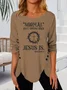 Round Neck Button Design Letter Top
