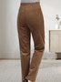 Women Plain Corduroy Elastic Waist Pocket Loose Turnip Pants