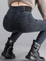 Women High Waist  Warmth Plain Denim Casual  Tight Thicken Leggings