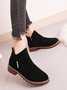Women British Style Urban Round Toe Comfortable Zip Chunky Heel Low Heel Boots