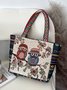 Ethnic Owl Embroidered Tote Bag Shoulder Bag Vintage Striped Canvas Bag