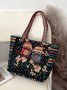 Ethnic Owl Embroidered Tote Bag Shoulder Bag Vintage Striped Canvas Bag