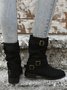 Ruched Buckle Casual Leather Booties