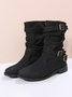Ruched Buckle Casual Leather Booties