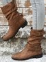 Ruched Buckle Casual Leather Booties