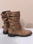 Ruched Buckle Casual Leather Booties