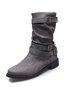 Ruched Buckle Casual Leather Booties