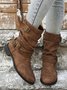 Ruched Buckle Casual Leather Booties