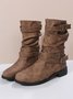 Ruched Buckle Casual Leather Booties