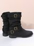 Ruched Buckle Casual Leather Booties