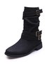 Ruched Buckle Casual Leather Booties
