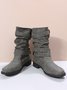 Ruched Buckle Casual Leather Booties