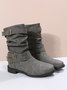 Ruched Buckle Casual Leather Booties