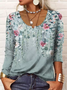 JFN Women Casual U Neck Leaves Floral Print Daily Long sleeve T-Shirt