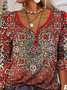 Christmas V Neck Ethnic Loose Geometric Top