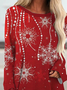 Women's Red Long Sleeve Tunic Tops Christmas Snowflake Printed 
