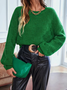 Plain Knitting Casual Crew Neck  Sweater