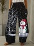 Women Plus Size Christmas Snowman Loose Casual Black Straight Pants