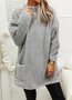 Women Plush Crew Neck Casual Thermal Loose H-line Midi Dress With Pocket