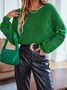 Plain Knitting Casual Crew Neck  Sweater