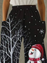 Women Plus Size Christmas Snowman Loose Casual Black Straight Pants