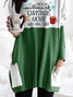Women's Green Long Sleeve Dress Christmas Print With Pocket 