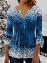 Women's Ethnic Casual V-neck A-Line Tops Long Sleeve Henry Collar shinny Snowflake Print Tunic Daily Hot List 