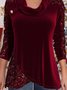 Women's Christmas Wine Red Velvet Stitching Sequin Sweatshirt