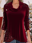 Women's Christmas Wine Red Velvet Stitching Sequin Sweatshirt