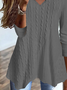 V Neck Loose Plain Patchwork Fabric Casual Tunic Top