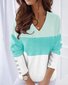 Casual Contrast V-Neck Loose Long Sleeve Pullover T-Shirt