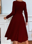 Women Simple Red Long Sleeve Formal Fitted Evening Occassion Long Dress