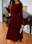 Women Simple Red Long Sleeve Formal Fitted Evening Occassion Long Dress