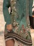 Women Retro Vintage Floral Loose Hoodie Midi Dress