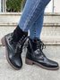 Retro Stitching Lace-up Zipper Boots