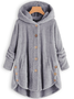 Women Cozy Fleece Hooded Fuzzy Asymmetrical Hem Button Teddy Bear Coat